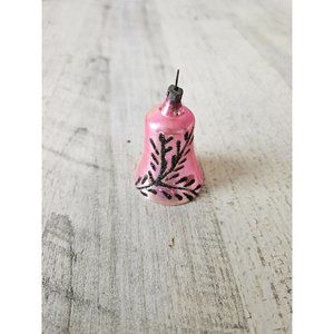 Vintage pink glitter tree bell beaded ornament Xmas tree mercury glass